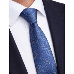 Gucci The Neon Jacquard Monogram 100% Silk Tie Blue Orange